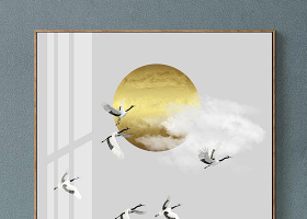 原创新中式水墨抽象大树月夜飞鸟晶瓷画北欧装饰画-版权可商用