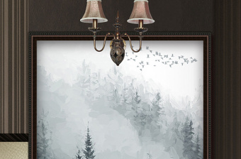 原创北欧油画森林飞鸟现代简约客厅装饰画壁画-版权可商用