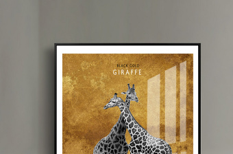 原创北欧简约风格金色长颈鹿装饰画-版权可商用