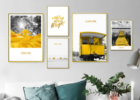 原创北欧ins黑白黄色小清新风景摩登城市组合照片墙装饰画-版权可商用