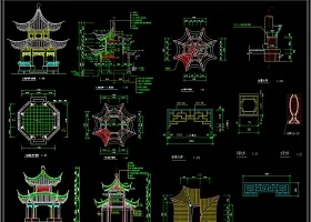 原创全套园林八角亭CAD模版