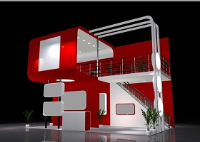 红色背景展览设计3Dmax模型