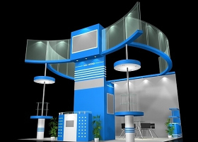 蓝色展会展示3D模型设计下载