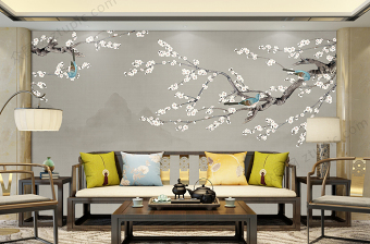 原创新中式工笔花鸟背景墙装饰画